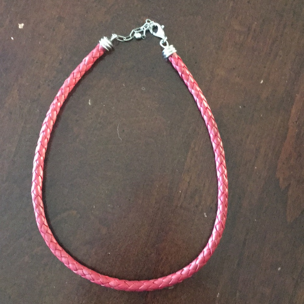 Red leather braided cord necklace